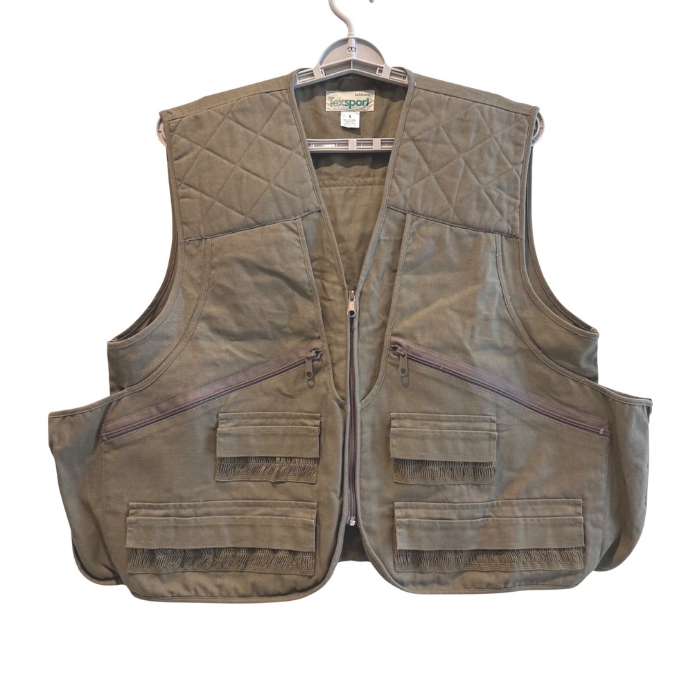 Texsport Fieldwear Vintage Khaki Green Quilted Hunting Utility Vest Mens‎ Large